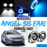 Citroen C Elysee 2012-2023 Uyumlu Universal Mercekli Angel Sis Fari Metal Su Gecirmez 76 Mm Buz Mavi Halkali Gunduz Fari Angel Eyes 2 Adet