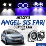 Citroen C Elysee 2012-2023 Uyumlu Universal Mercekli Angel Sis Fari Metal Su Gecirmez 76 Mm Mavi Halkali Gunduz Fari Angel Eyes 2 Adet