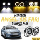 Citroen C Elysee 2012-2023 Uyumlu Universal Mercekli Angel Sis Fari Metal Su Gecirmez 76 Mm Sari Halkali Gunduz Fari Angel Eyes 2 Adet