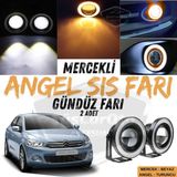 Citroen C Elysee 2012-2023 Uyumlu Universal Mercekli Angel Sis Fari Metal Su Gecirmez 76 Mm Turuncu Halkali Gunduz Fari Angel Eyes 2 Adet