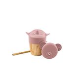 Citron 1073643 Pink 2'si 1 Arada Kapaklı ve Pipetli Organik Bambu Alıştırma Bardağı