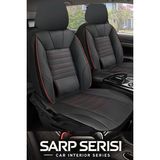 Citroën Xsara 1997–2006 Sarp Serisi Oto Koltuk Kılıfı 5’li Set – Airbag & Kolçak Uyumlu, 3 Katman, Deri+Lakost Siyah Kırmızı - Siyah - Kırmızı