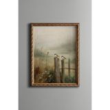 Çitte İki Serçe – Vintage Desenli Çerçeve – İnce Model, Altın2, 21 x 30
