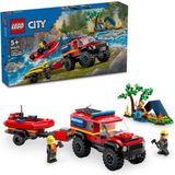 City 4x4 Kurtarma Botlu Itfaiye Kamyonu 60412-5 Yaş ve Üzeri Çocuklar Için Kamp Çadırı ve Itfaiyeci Minifigürü Içeren Yaratıcı Oyuncak Yapım Seti (301 Parça)