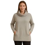 Citycenterfashion Degaje Yaka Cepli Triko Kazak, Standart, Cty-Cnd-11369, Gri Melanj, Kadın