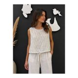 citycenterfashion Kadın Sıfır Kol Çizgili Müslin Kumaş Crop Bluz cty-abr-7035b %100 Pamuk