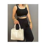 Citycenterfashion Suni Deri Tote Bag Bonnie Omuz Ve Çapraz Çanta, Tek Ebat, Cty-Lbn-9220, Beyaz, Kadın