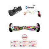 CityMate Elektrikli Kaykay Hoverboard Bluetooth Hoparlörlü 6.5 İnç Grafiti D04 - Çanta Hediye