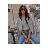 citystyle Kadın Saç Örgü Desenli Kombin Bluz ve Düğmeli Hırka İkili Takım Açık Gri