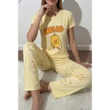 Civciv Desenli Kısa Kollu Kadın Pijama Takımı - Sarı - XL