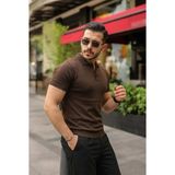 Civetta Erkek Düğmeli Yaka Pamuk Triko Tişört - Acı Kahve - 2XL