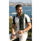 Civetta Erkek Kısa Kollu Polo Yakalı Blok Desenli Triko Bluz - Yeşil - Standart