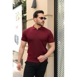 Civetta Erkek Örgü Desen Yakalı Kısa Kollu Triko Tişört - Altın - XL
