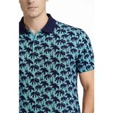Civetta Erkek Pike Kumaş Polo Yaka Palmiye Desenli Tişört Kısa Kol Yazlık T-Shirt - Turkuaz - XL
