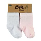 Civil Baby Bebek 2'li Bambu Çorap Set 6-18 Ay Beyaz-Pembe
