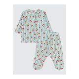 Civil Baby Çizgili Kiraz Baskılı 1-6 Ay Pijama Takımı - Mavi