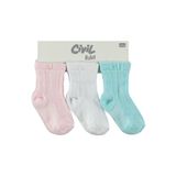 Civil Baby Jakarlı Basic 3'lü 6 Ay Bebek Kız Çorap Set, Pembe-Beyaz-Turkuaz