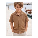 Civil Boys Kare Dokulu Tatil Yaka Erkek Çocuk Gömlek, Kahve, 8-9 Yaş