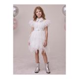Civil Girls Beli Kemerli Tül Elbise, Kız Çocuk, 10-11 Yaş, Beyaz