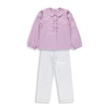 Civil Girls Fiyonklu Gömlek Pantolon İkili 6-9 Yaş Takım - Lila