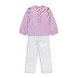 Civil Girls Fiyonklu Gömlek Pantolon İkili Takım, Lila-Beyaz, 7-8 Yaş