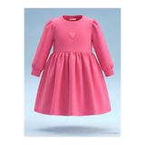 Civil Girls Kız Çocuk Kalp Nakışlı Elbise, 3-4 Yaş, 26330J49525W1, Koyu Pembe, Kız Çocuklar
