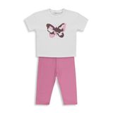 Civil Girls Kız Çocuk Kelebek Nakışlı 6-9 Yaş Takım - Ekru-Soft Pembe