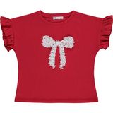 Civil Girls Kız Çocuk Kolu Fırfırlı Kısa Kol Tişört - Günlük Stil 4-9 Yaş Kırmızı Örme Kumaş - 9 - 10 Yaş