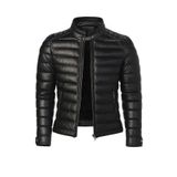 CIVILTIPOLO Erkek Siyah Slim Fit İçi Kalın Kürklü Su İtici Şişme Deri Ceket & Mont