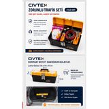 Civtex Cıvtex Zorunlu Trafik Seti 3’lü – Çekme Halatı, Eldiven ve Pense Tornavida Seti – Kompakt Trafik Güvenlik Çantası