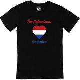 Cix Amsterdam Hollanda Bayraklı Kalpli Siyah Erkek T-shirt