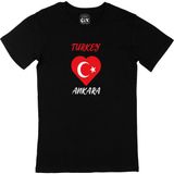 Cix Ankara Türkiye Bayraklı Kalpli Siyah Tişört - 4XL
