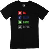 Cix Eat Sleep Game Repeat Siyah Tişört - 5XL