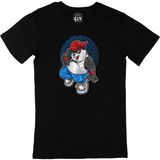 Cix Eğlenen Panda Baskılı Yuvarlak Yaka Siyah T-shirt