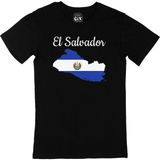 Cix El Salvador Haritalı ve Bayraklı Baskılı Yuvarlak Yaka Siyah T-shirt