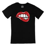 Cix Estetik Dudak Çizimli Baskılı Yuvarlak Yaka Siyah T-shirt