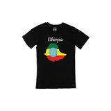 Cix Etiyopya Haritalı ve Bayraklı Baskılı Yuvarlak Yaka Siyah T-shirt