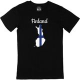 Cix Finlandiya Haritalı ve Bayraklı Baskılı Yuvarlak Yaka Siyah T-shirt