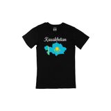 Cix Kazakistan Harita ve Bayrak Desenli Yuvarlak Yaka Siyah T-shirt