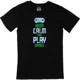 Cix Keep Calm Play Game Yazılı Yuvarlak Yaka Siyah T-shirt