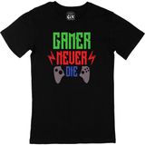 Cix Kırmızı Gamer Never Die Yazılı Yuvarlak Yaka Siyah T-shirt