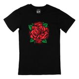 Cix Kırmızı Gül Baskılı Yuvarlak Yaka Siyah T-shirt
