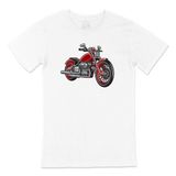 Cix Kırmızı Motor Baskılı Yuvarlak Yaka Beyaz T-shirt