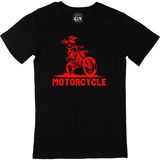 Cix Kırmızı Motorcu Kız Baskılı Yuvarlak Yaka Siyah T-shirt