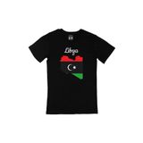 Cix Libya Haritalı ve Bayraklı Yuvarlak Yaka Siyah T-shirt