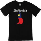 Cix Lihtenştayn Haritalı ve Bayraklı Yuvarlak Yaka Siyah T-shirt