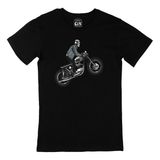 Cix Motorcu Kuru Kafa Baskılı Yuvarlak Yaka Siyah T-shirt