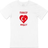 Cix Muğla Türkiye Bayraklı Kalpli Tişört - S - Beyaz