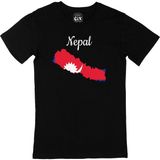 Cix Nepal Haritalı ve Bayraklı Baskılı Siyah Unisex T-shirt