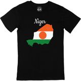 Cix Nijer Haritalı ve Bayraklı Yuvarlak Yaka Siyah T-shirt